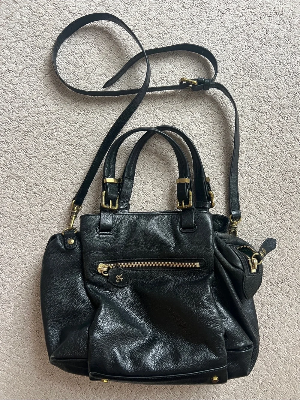 orYANY Black Pebbled Leather Satchel Crossbody Bag Brass Hardware
